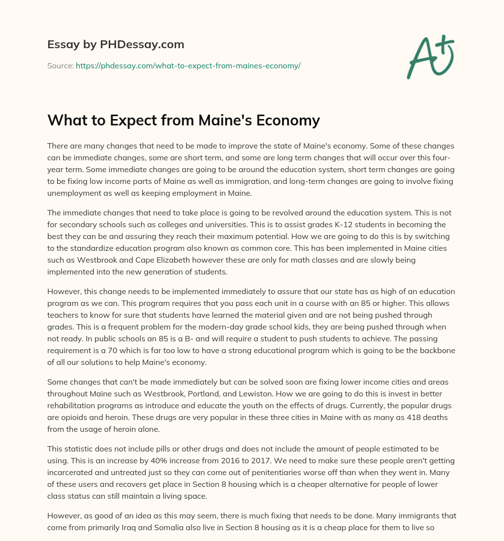 What to Expect from Maine’s Economy essay