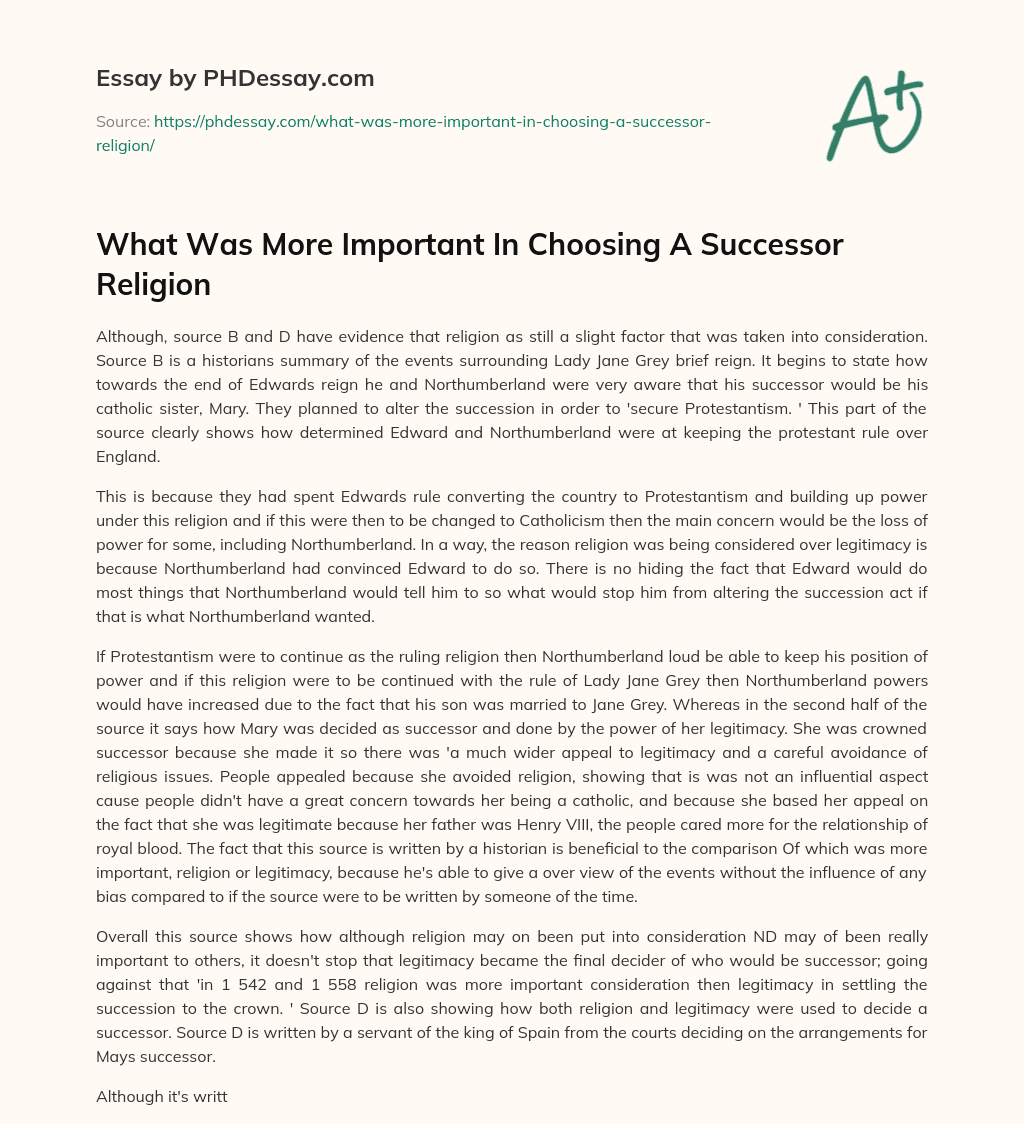 What Was More Important In Choosing A Successor Religion essay