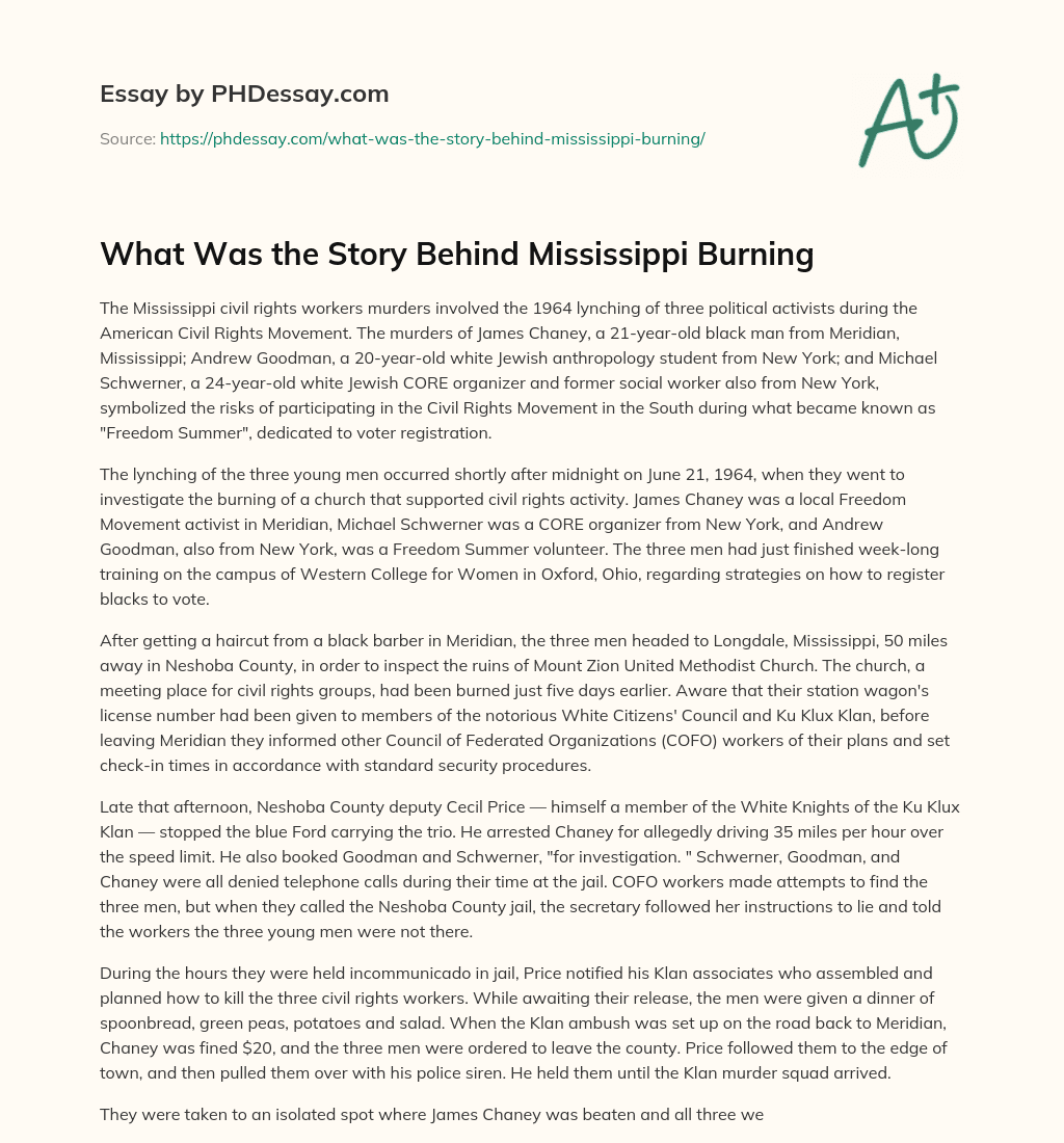 What Was the Story Behind Mississippi Burning essay