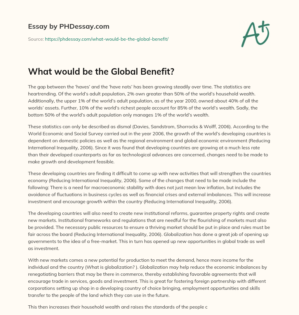 What would be the Global Benefit? essay