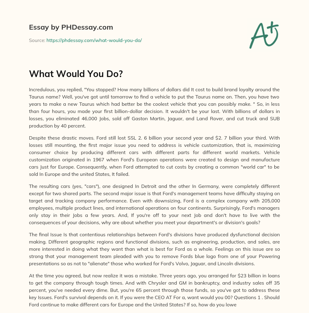 What Would You Do? essay