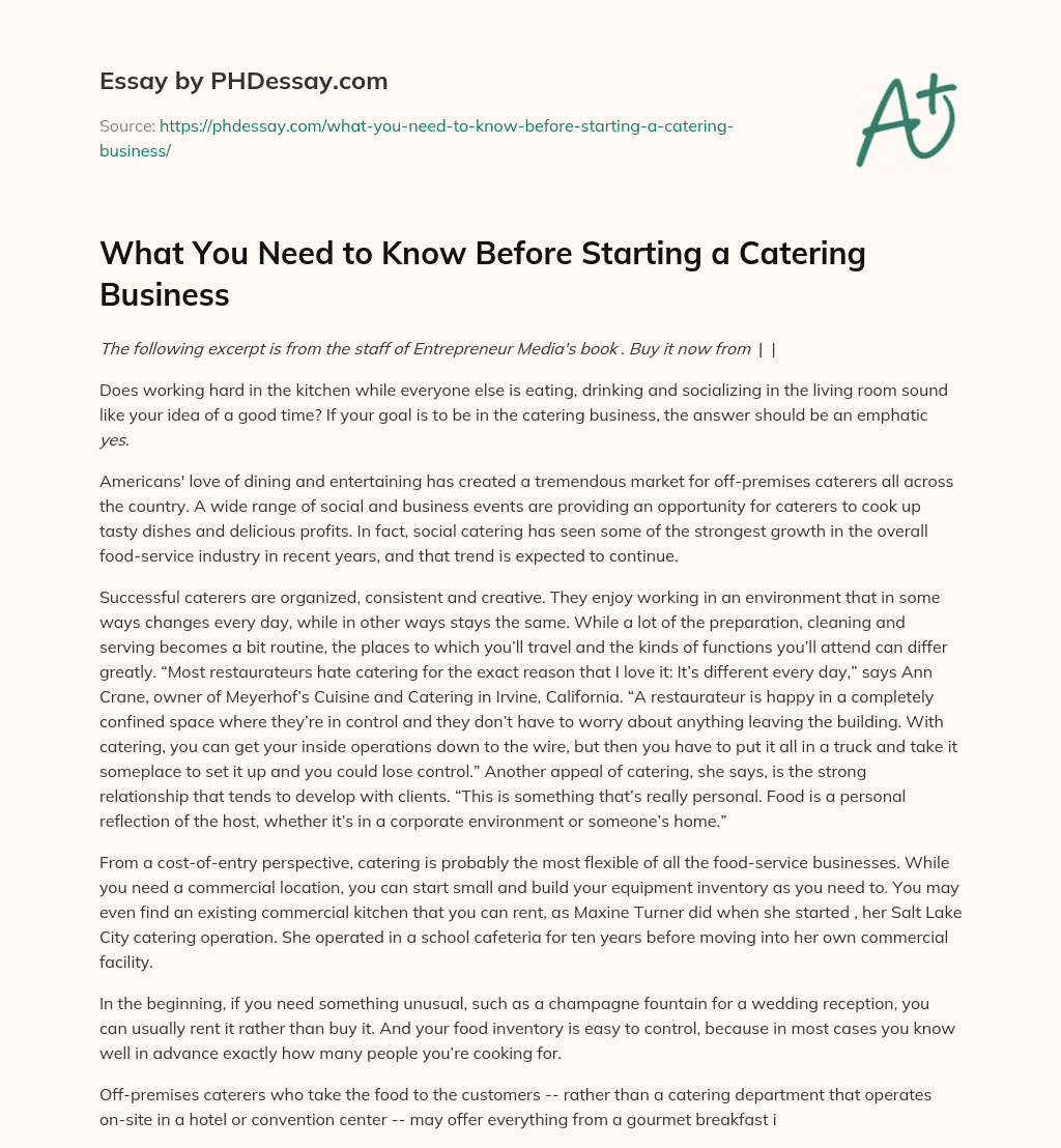 What You Need to Know Before Starting a Catering Business essay