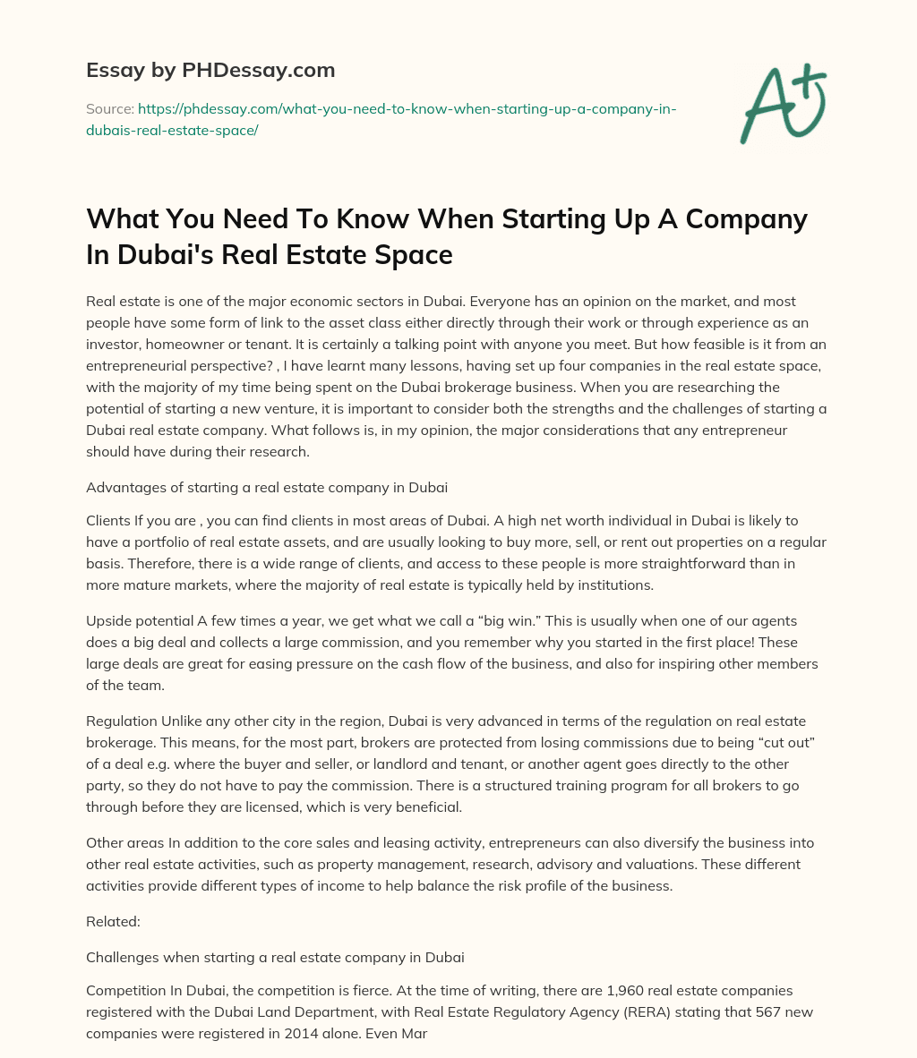 What You Need To Know When Starting Up A Company In Dubai’s Real Estate Space essay