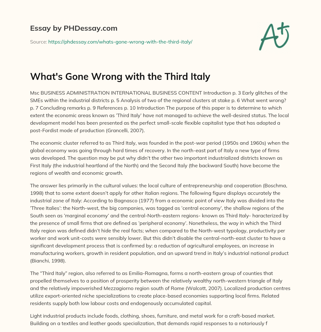 What’s Gone Wrong with the Third Italy essay