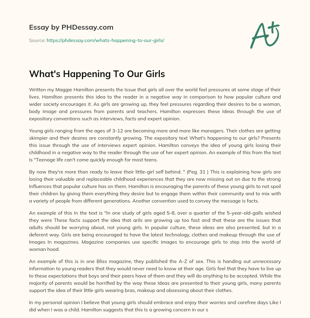 What’s Happening To Our Girls essay