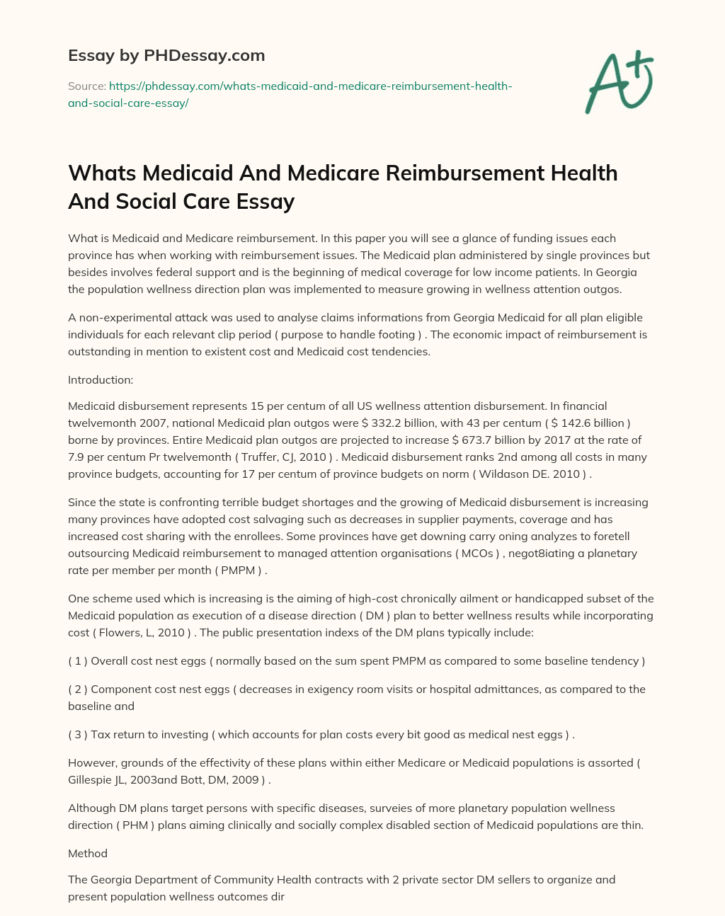 Whats Medicaid And Medicare Reimbursement Health And Social Care Essay essay