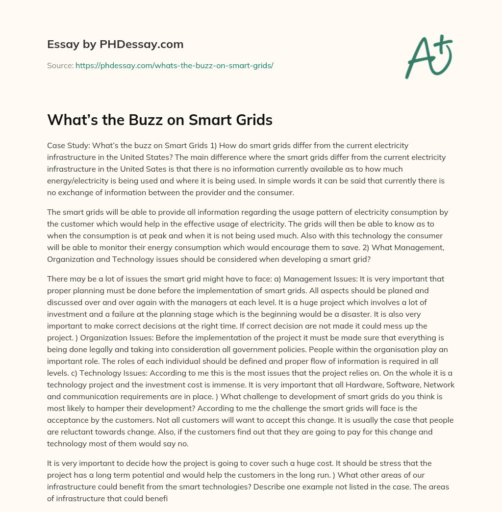 What’s the Buzz on Smart Grids essay