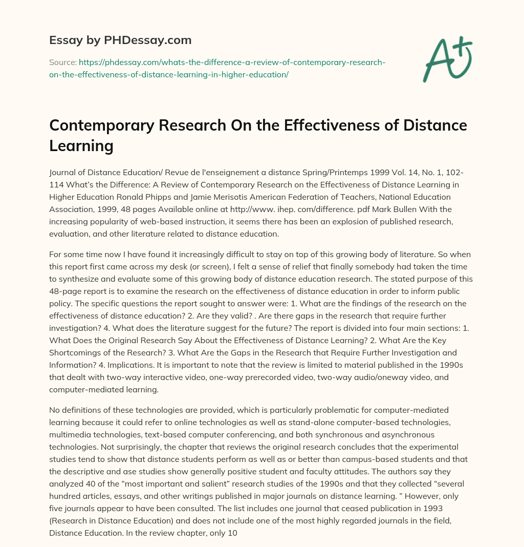 Contemporary Research On the Effectiveness of Distance Learning essay