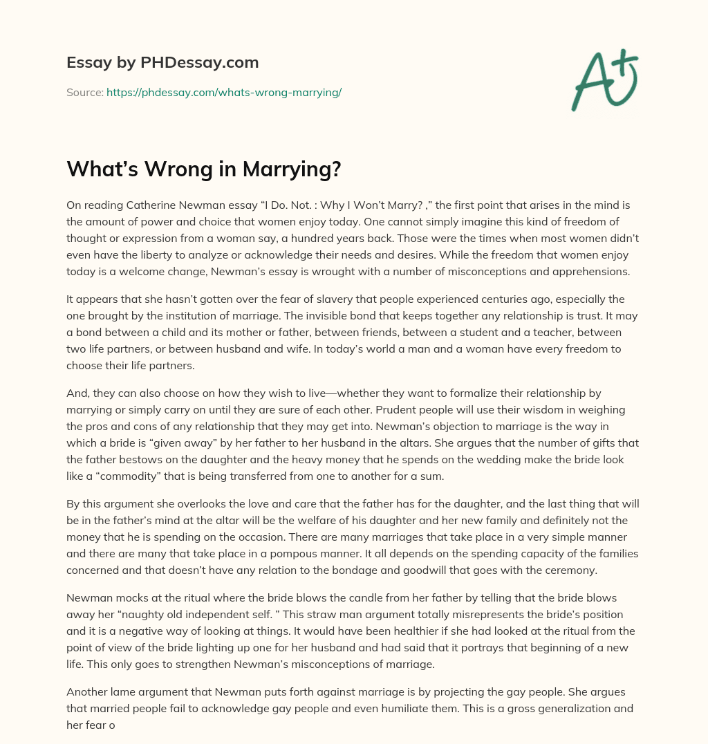 What’s Wrong in Marrying? essay