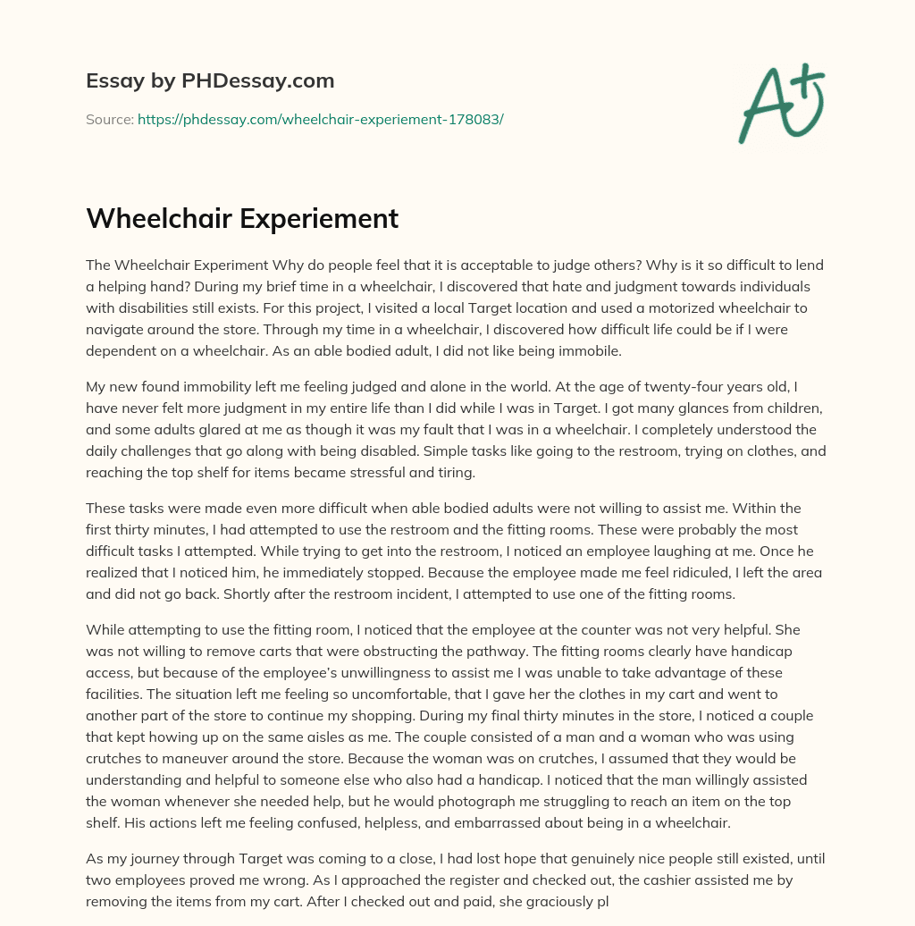 Wheelchair Experiement essay