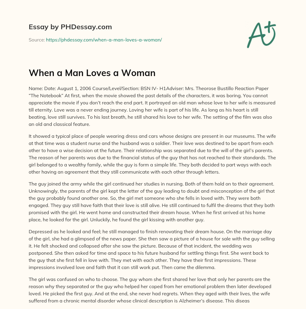 When a Man Loves a Woman essay