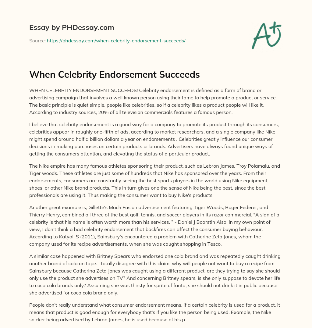 When Celebrity Endorsement Succeeds essay