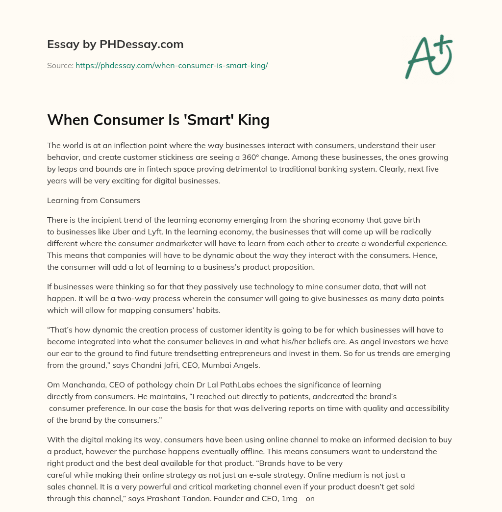 When Consumer Is ‘Smart’ King essay