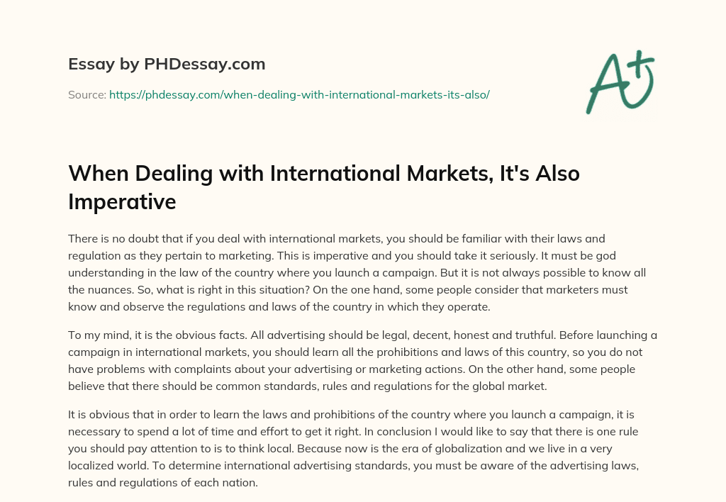 When Dealing with International Markets, It’s Also Imperative essay