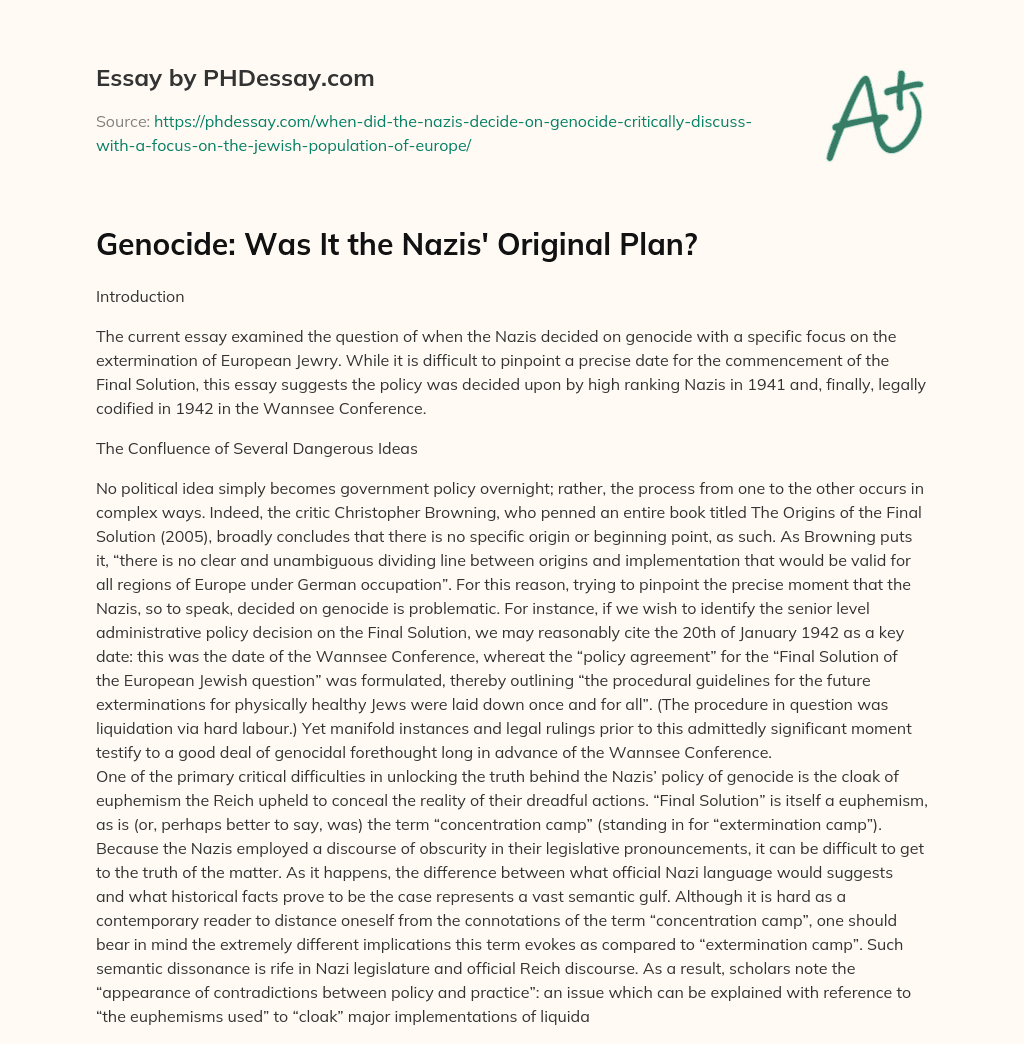 Genocide: Was It the Nazis’ Original Plan? essay