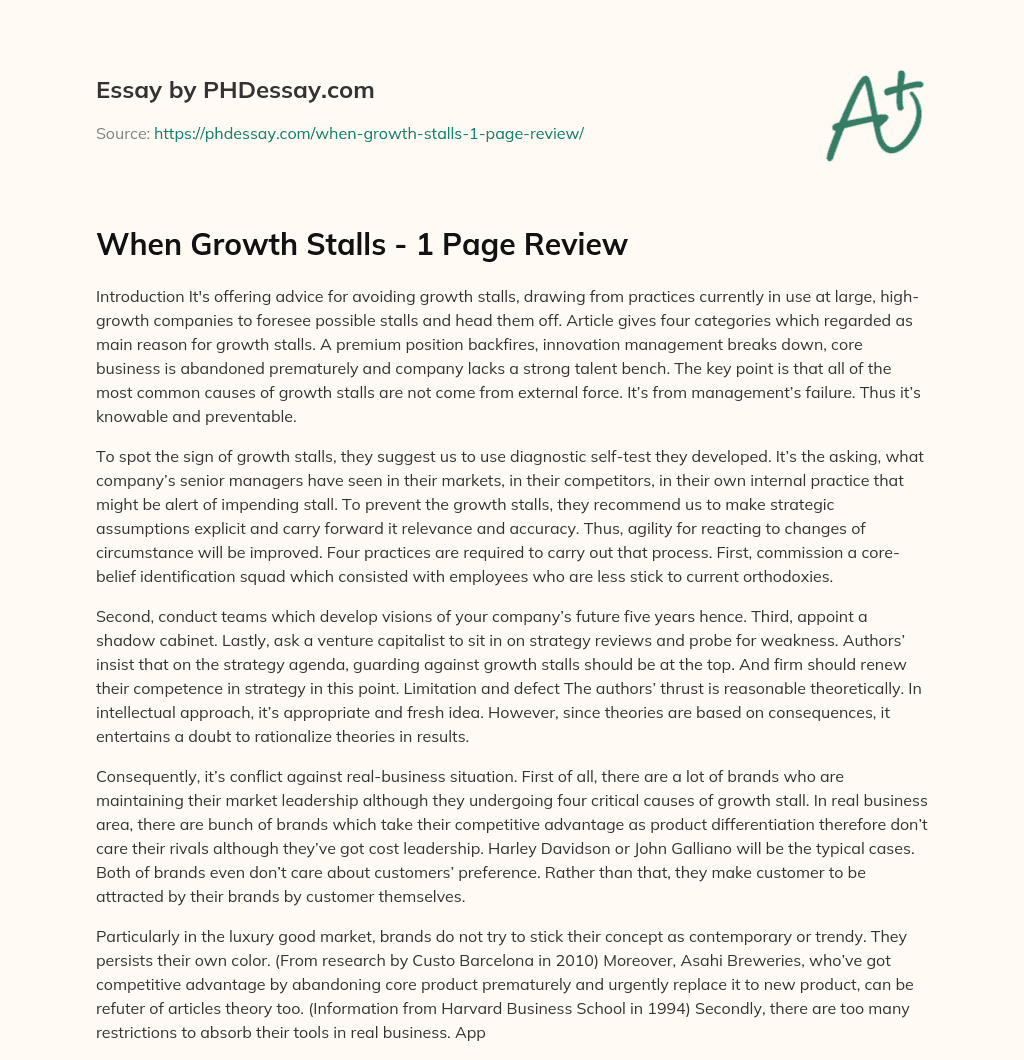 When Growth Stalls – 1 Page Review essay