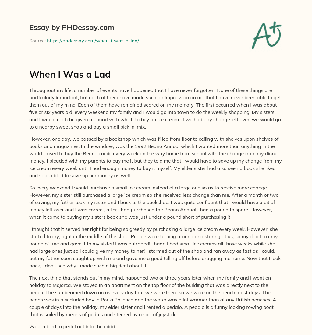 When I Was a Lad essay