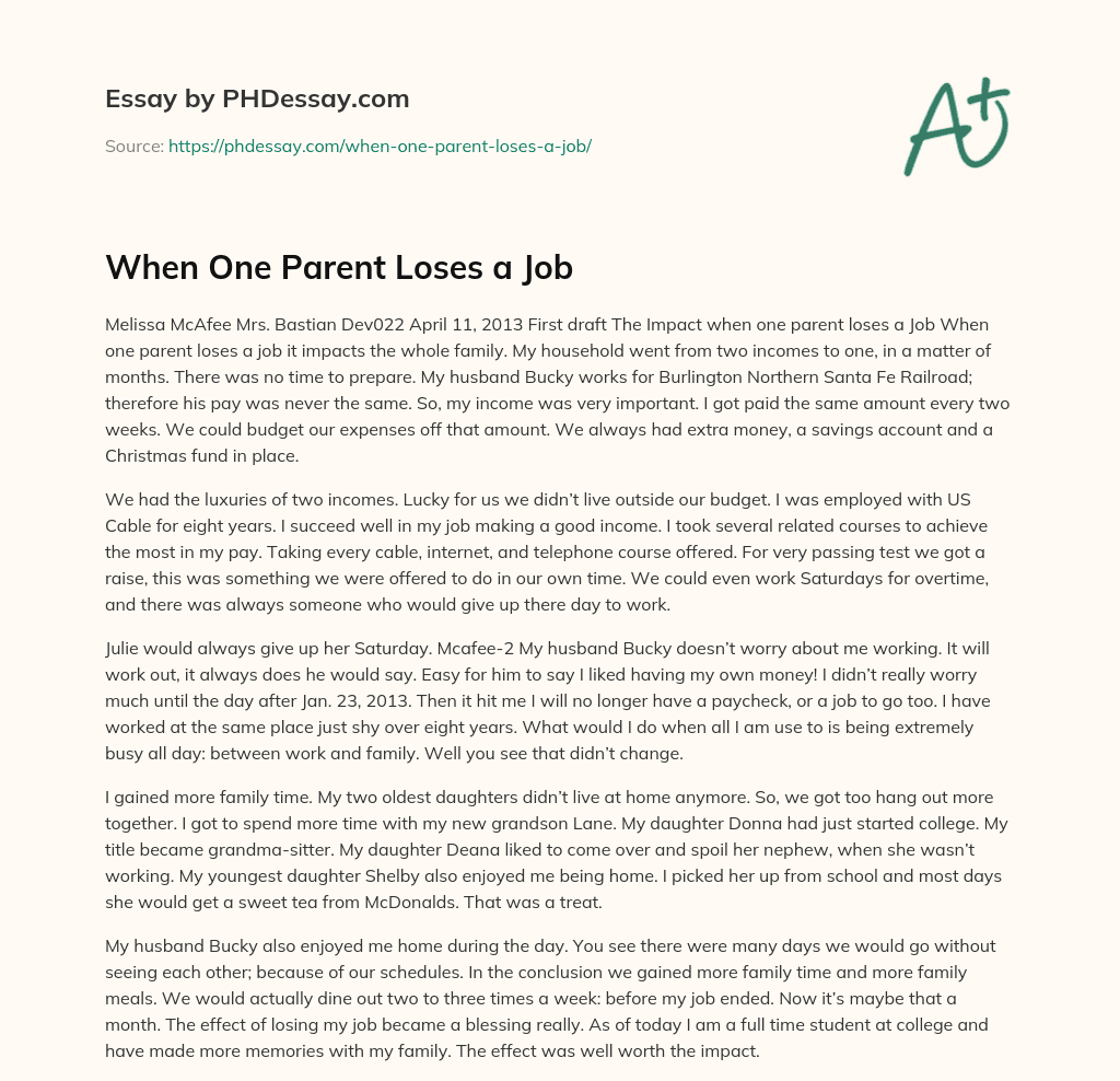 When One Parent Loses a Job essay