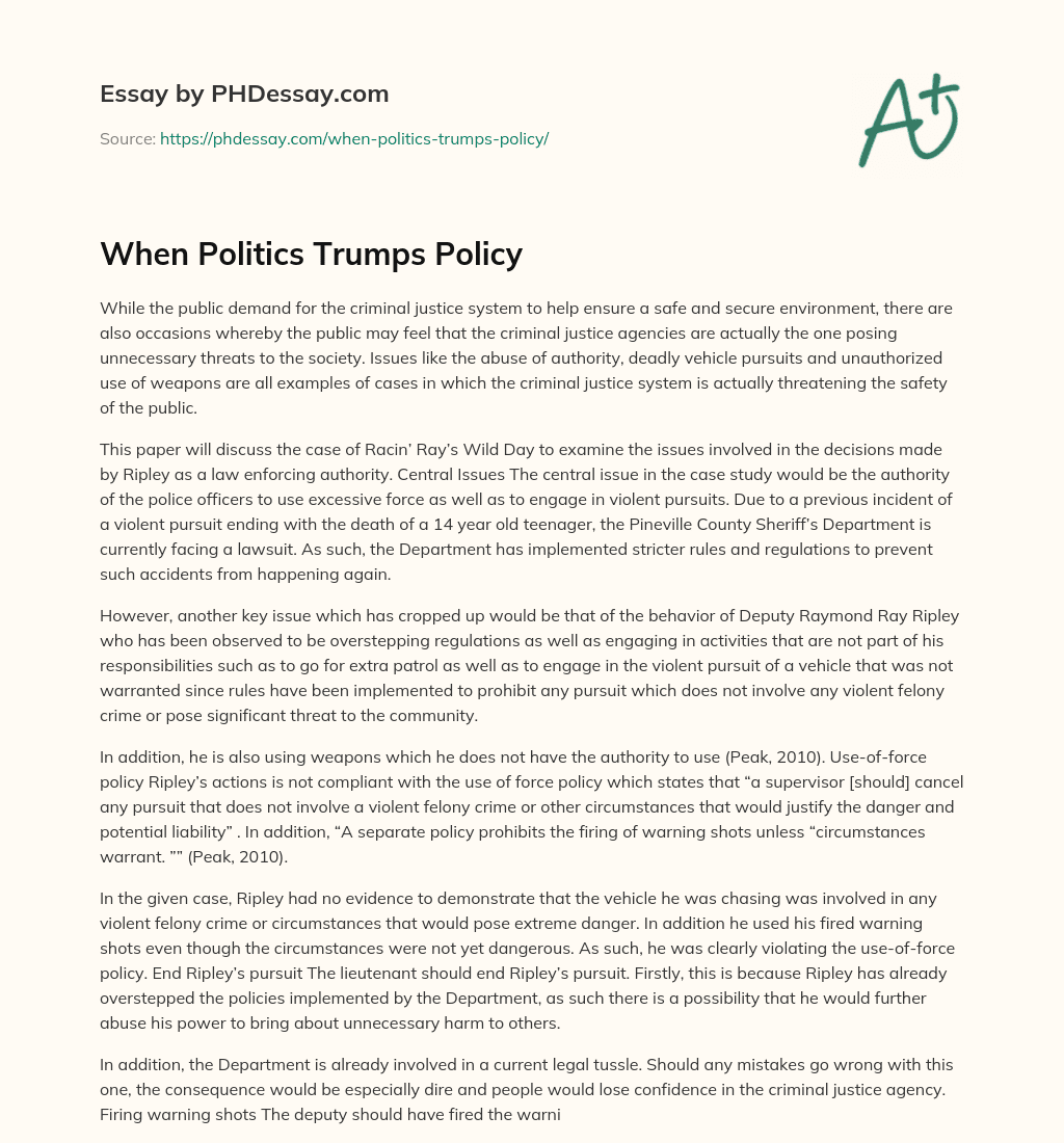 When Politics Trumps Policy essay