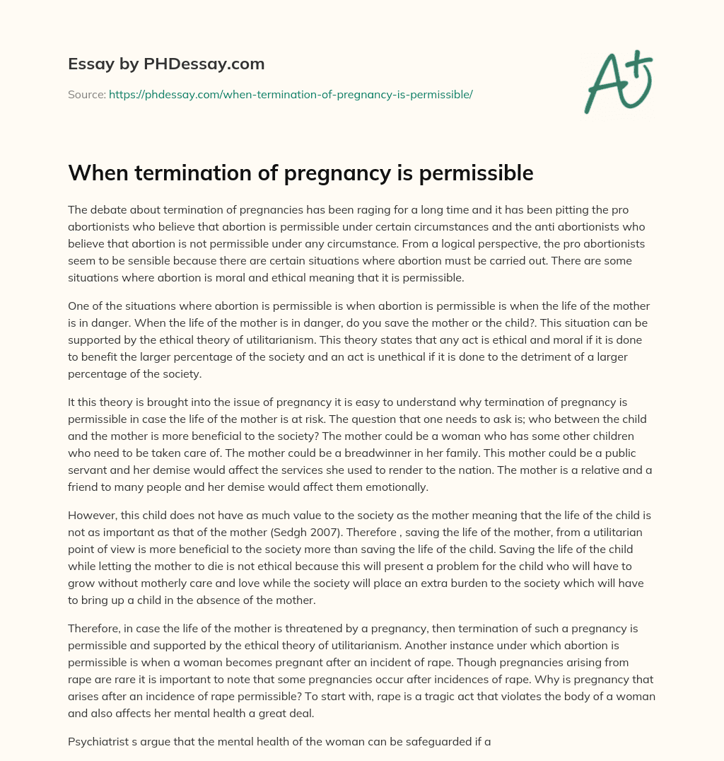 When termination of pregnancy is permissible essay