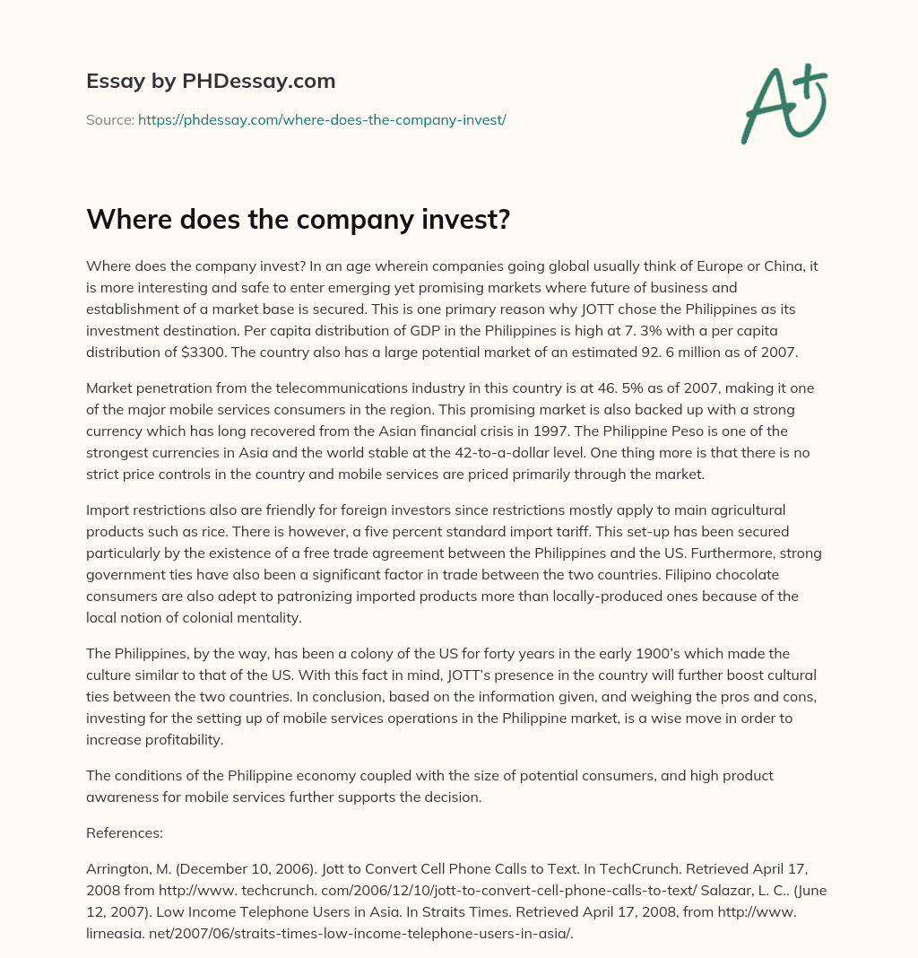 Where does the company invest? essay