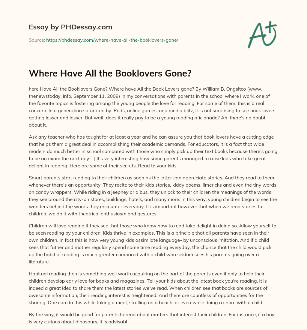 Where Have All the Booklovers Gone? essay