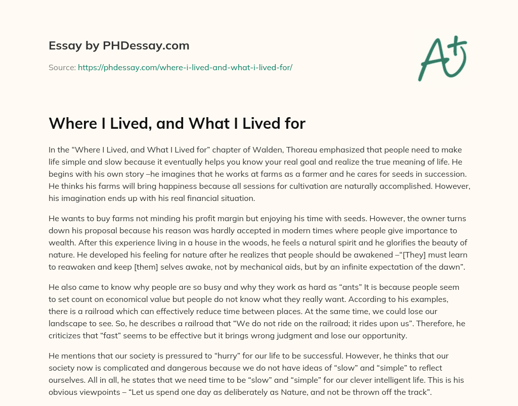 Where I Lived, and What I Lived for essay