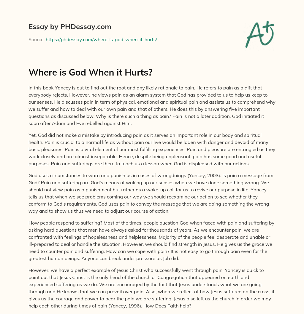 Where is God When it Hurts? essay