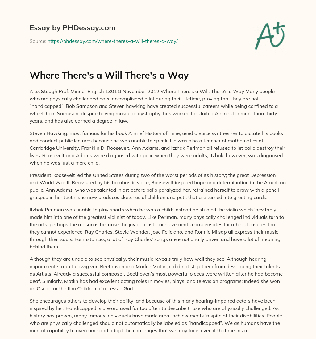 Where There’s a Will There’s a Way essay