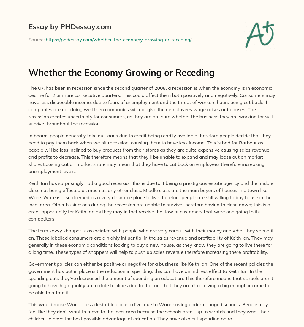 Whether the Economy Growing or Receding essay
