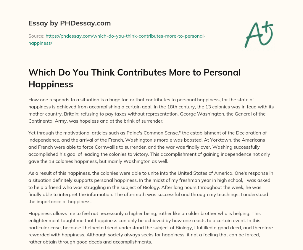 Which Do You Think Contributes More to Personal Happiness essay