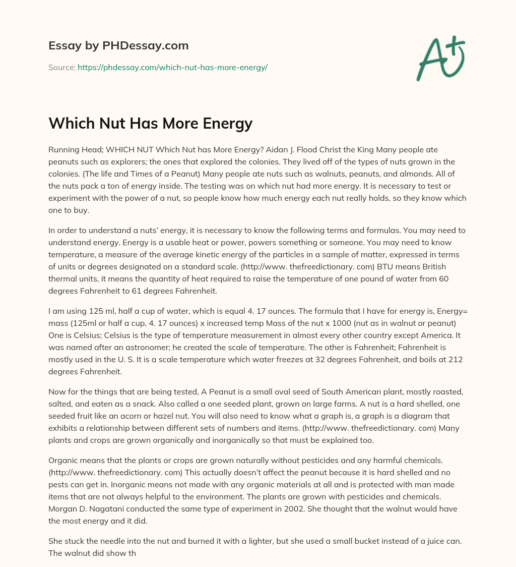 Which Nut Has More Energy essay