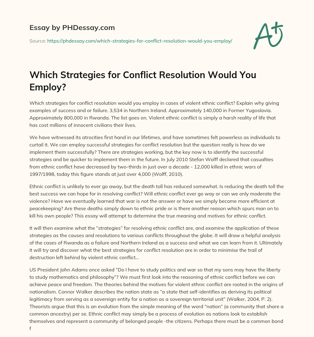 Which Strategies for Conflict Resolution Would You Employ? essay