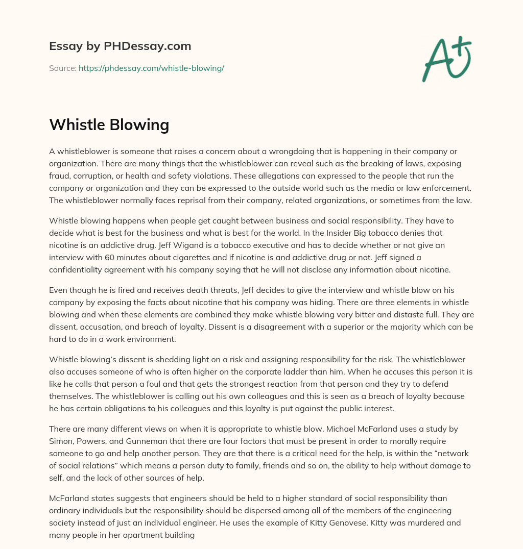 Whistle Blowing essay