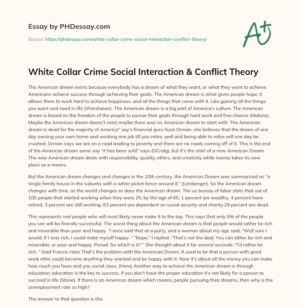White Collar Crime Social Interaction & Conflict Theory essay