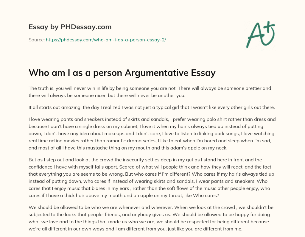 Who am I as a person Argumentative Essay essay
