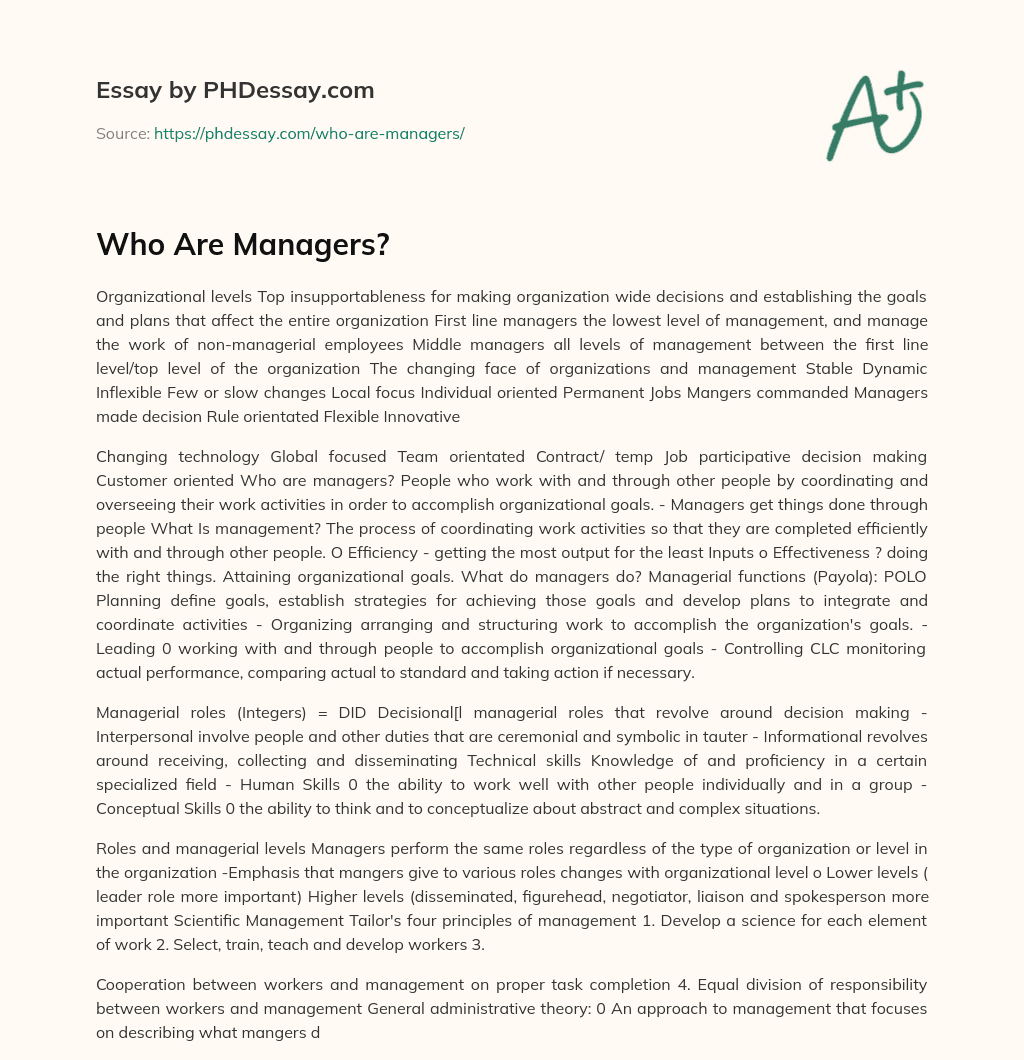 Who Are Managers? essay