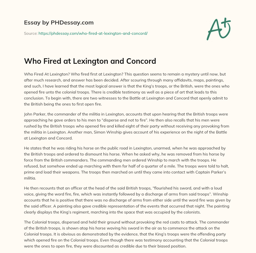 Who Fired at Lexington and Concord essay