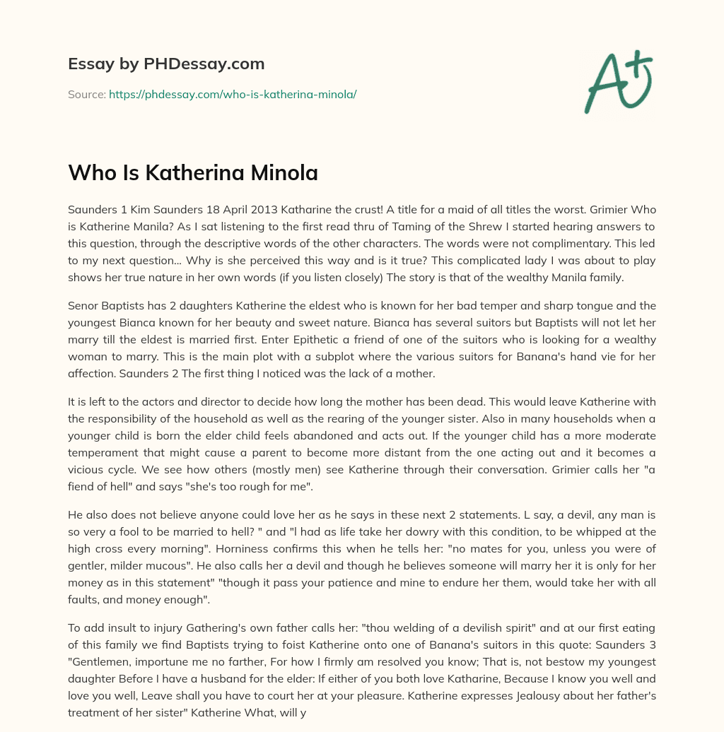 Who Is Katherina Minola essay