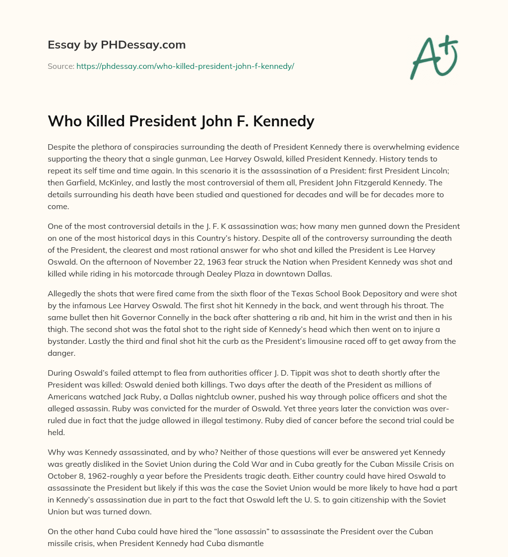 Who Killed President John F.  Kennedy essay