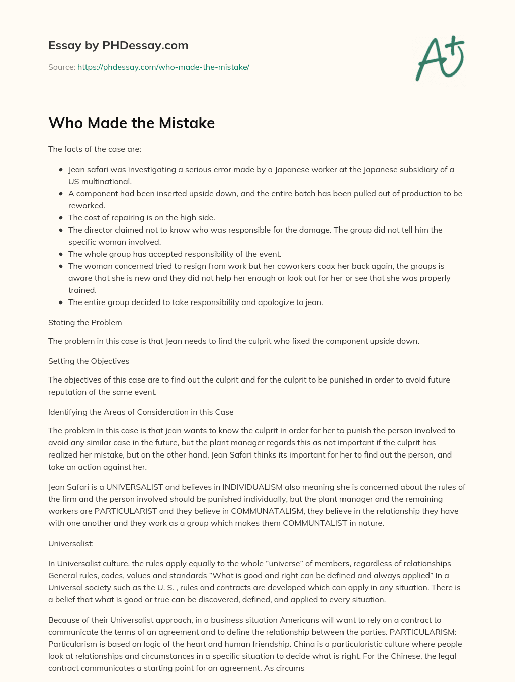 Who Made the Mistake essay