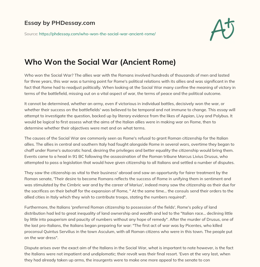 Who Won the Social War (Ancient Rome) essay