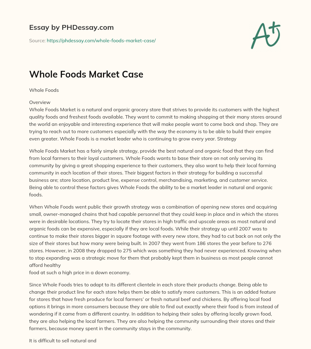 Whole Foods Market Case essay