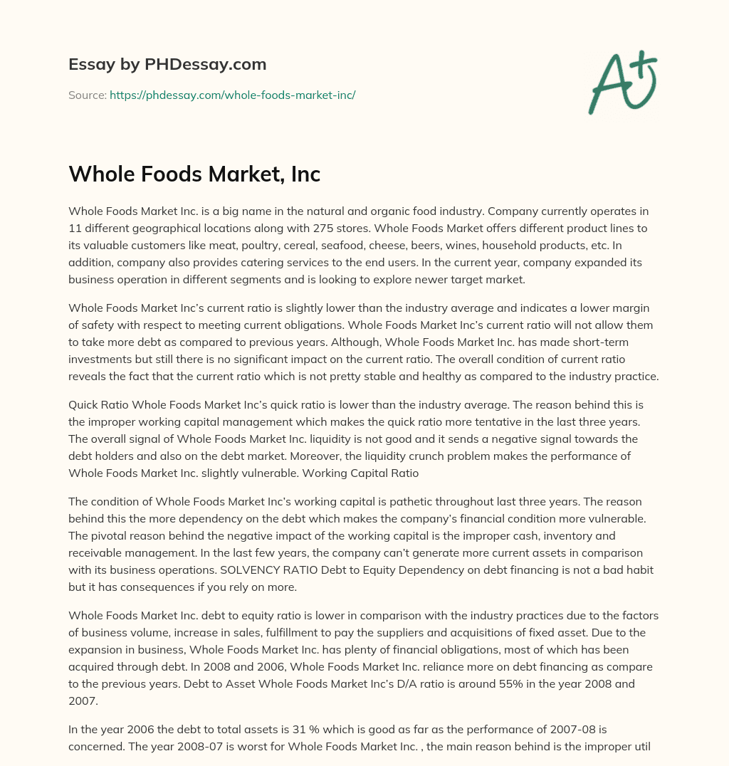 Whole Foods Market, Inc essay