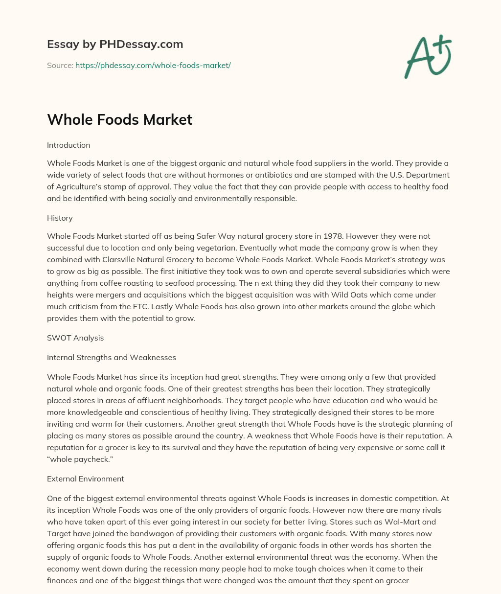 Whole Foods Market essay