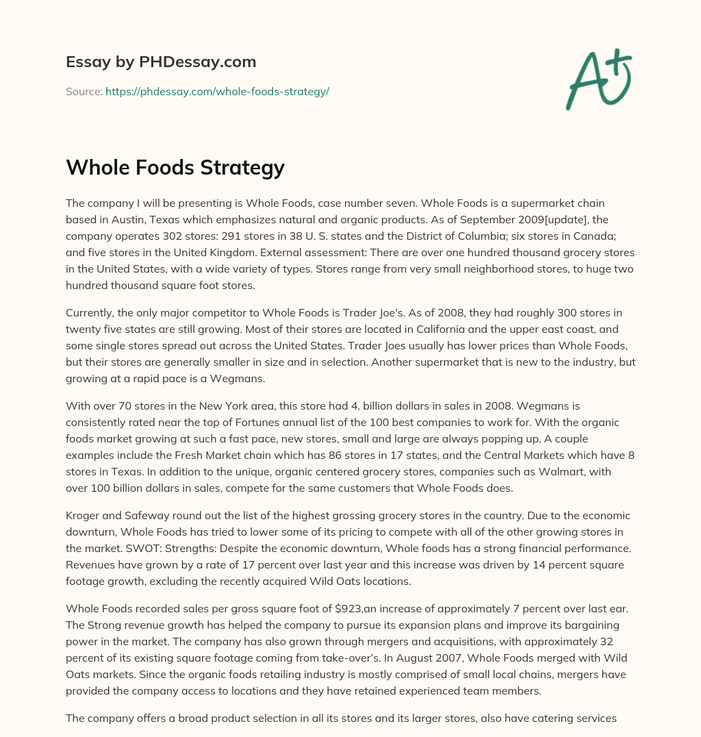 Whole Foods Strategy essay