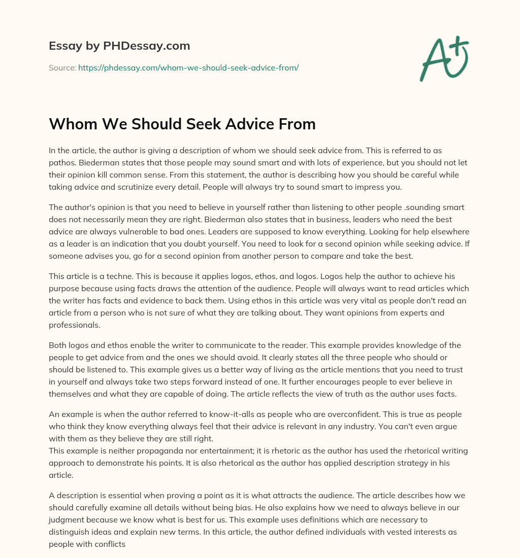 Whom We Should Seek Advice From essay