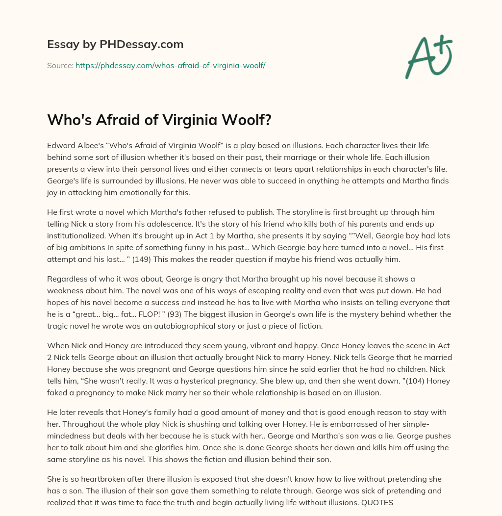 who's afraid of virginia woolf essay