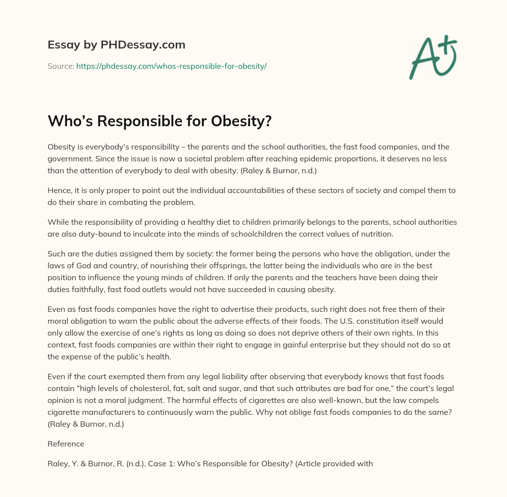 Who’s Responsible for Obesity? essay