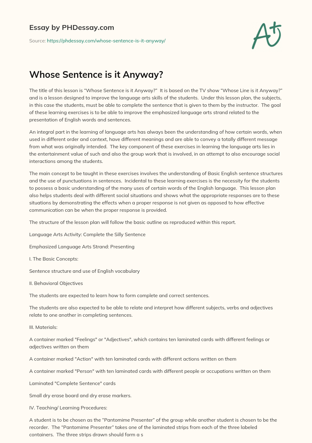 Whose Sentence is it Anyway? essay